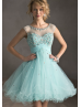 Tulle Beaded Scoop Neckline Key Hole Back Knee Length Prom Dress 